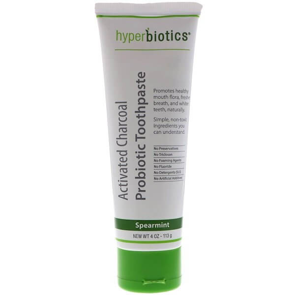 معجون أسنان Hyperbiotics‏ بالبروبيوتك والفحم المنشط بالنعناع المدبب